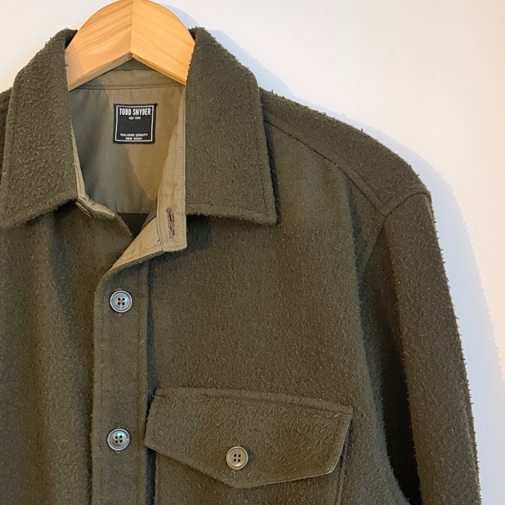 Todd Snyder Wool Sherpa Shirt Jacket in Olive Green - Medium